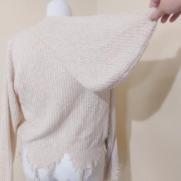 Distressed Destroyed Oversized Thick Knit Hooded Cropped Sweater by French Kiss - Picture 8 of 12